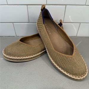 Rothy's Gold/Tan Espadrilles with Woven Texture and Optional Ankle Ribbon